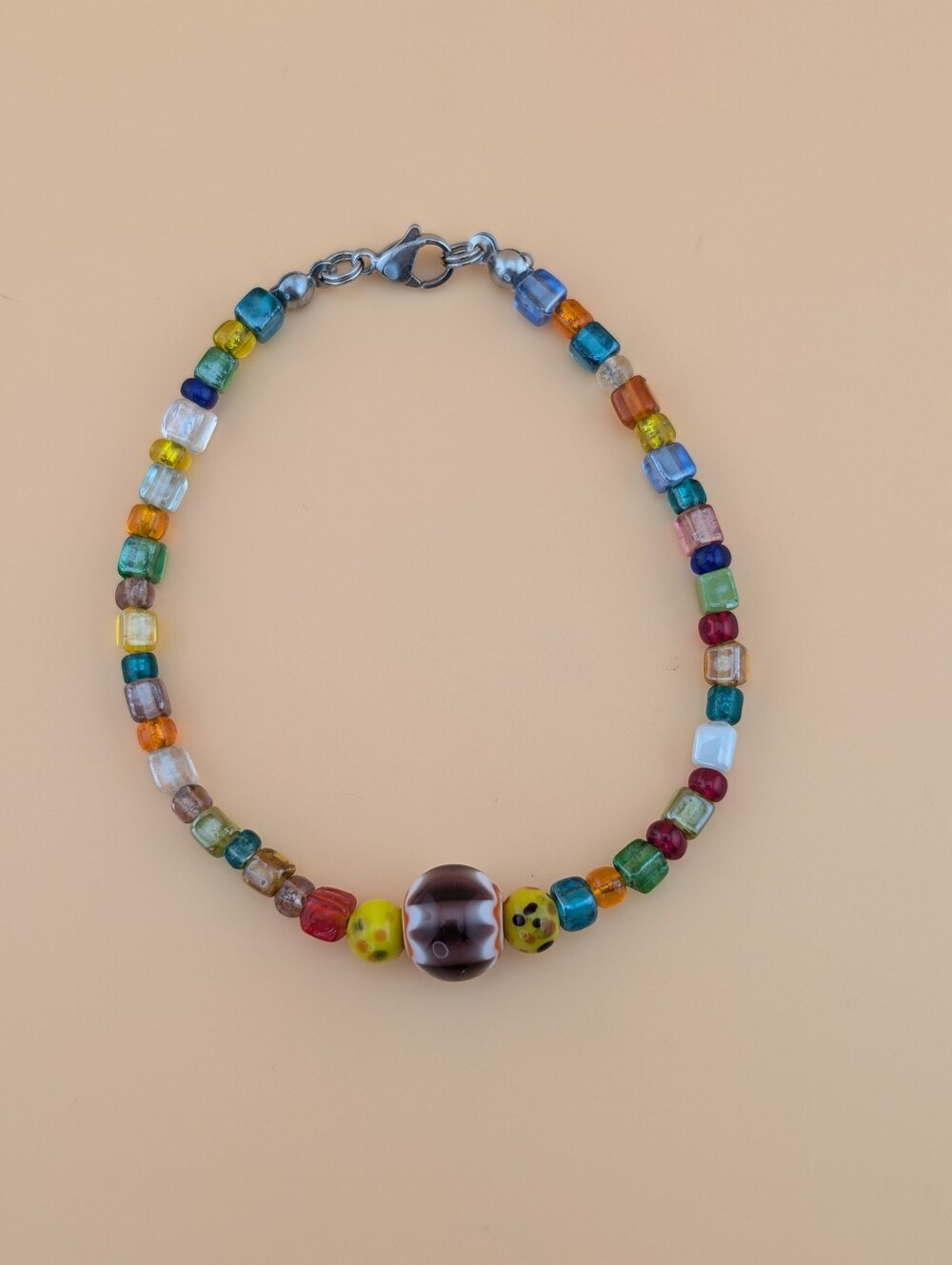 NWT Multicolor Art Glass Rainbow Beaded Boho Bracelet